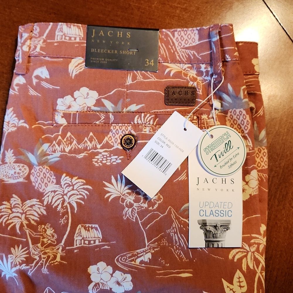 Jachs NY Stretch Twill Classic Chino Golf Preppy Shorts, Red Hawaiian Tropical - Picture 5 of 12